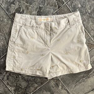 J. CREW Embroidered Nautical ‘City Fit’ Creamy Beige Shorts Coastal Resortwear